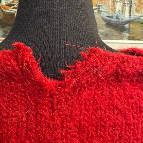 ANGORA WOOL AND MOHAIR Handmade Tight Knit Heavy Knit Red Crew Neck Sweater Cozy - Picture 8 of 11